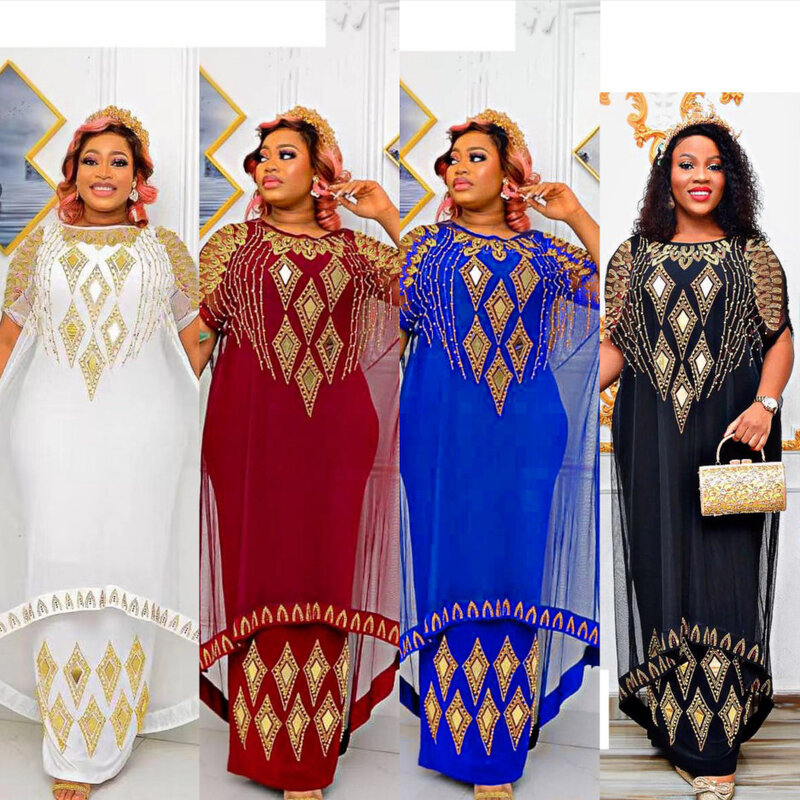 女性のための偽のツーピースのアフリカのドレス,伝統的なナイジェリアのメッシュの服,カフタン,トルコのドレス,婦人服2023