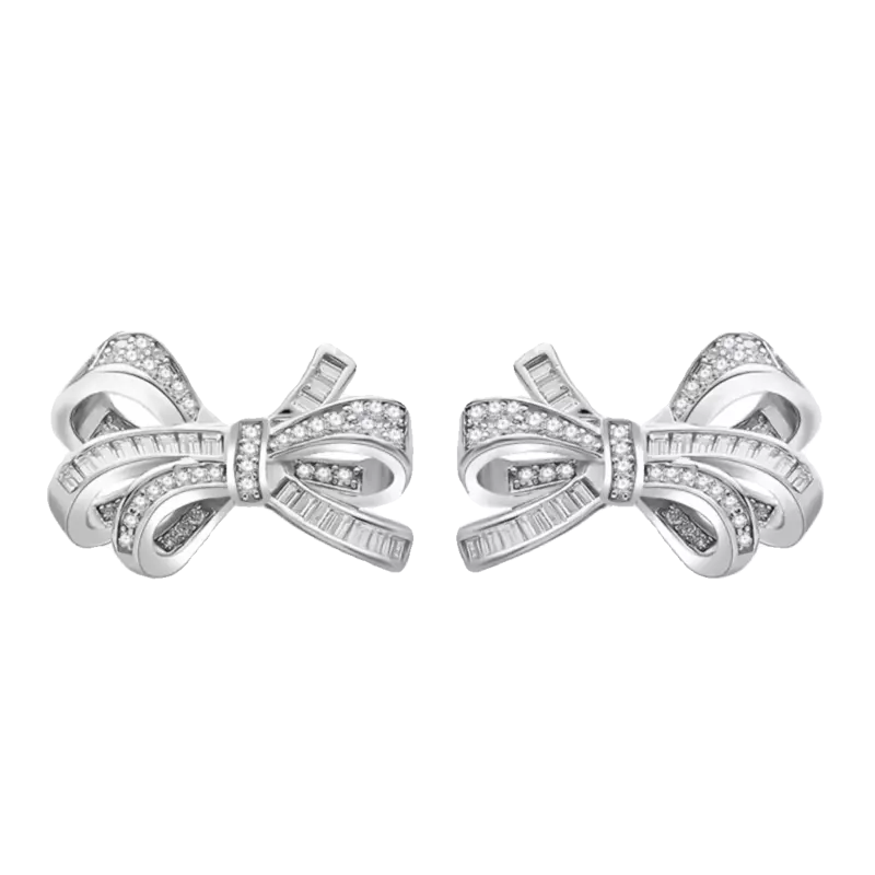 Desire New Bow Earrings with Sterling Silver Inlaid High Carbon Diamond Earrings, Versatile and Niche Design
