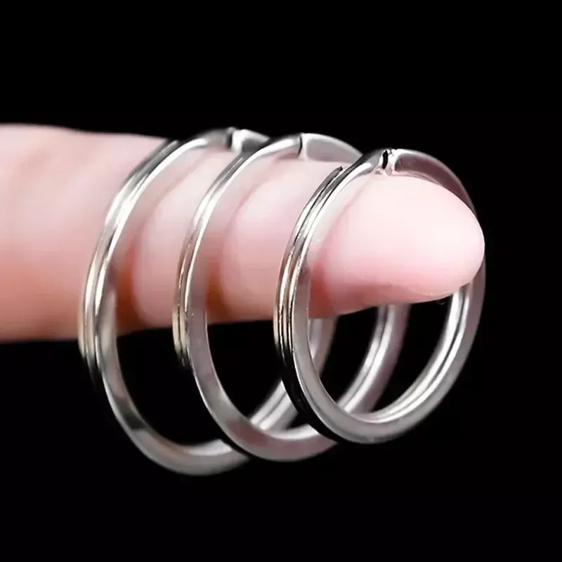 20/100 buah gantungan kunci perak dipoles DIY cincin kunci datar lubang baja tahan karat gantungan kunci belah bulat berlapis Rhodium grosir