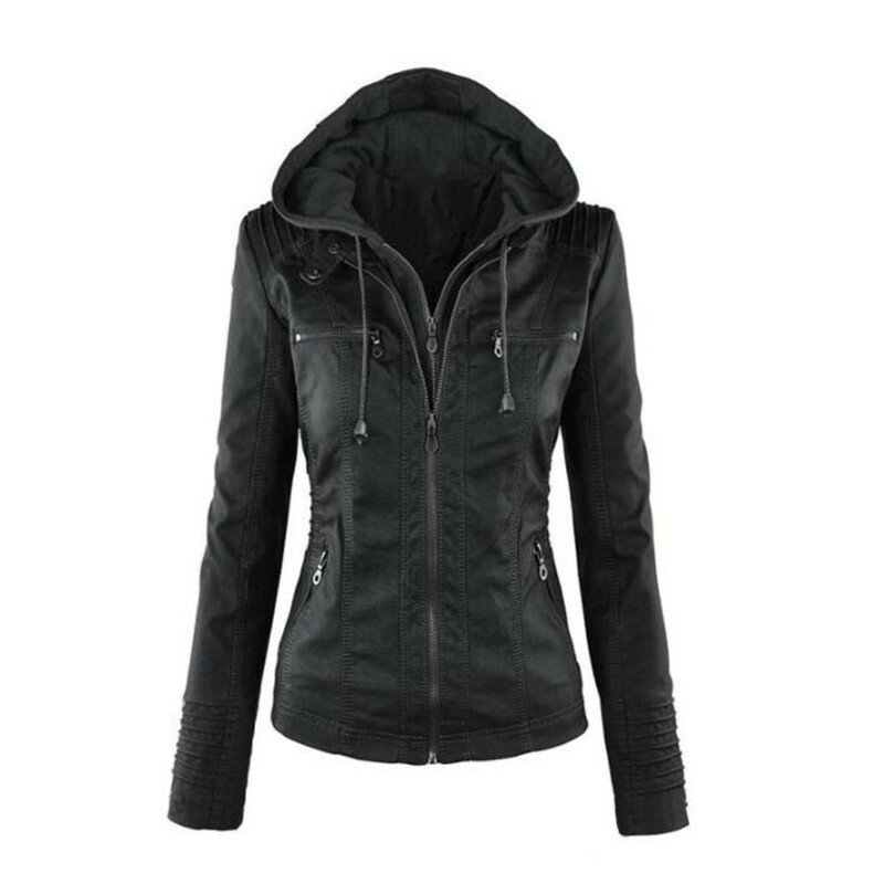 Hot Autumn and Winter women's leather jacket with zipper motorcycle leather jacket short paragraph PU jacket large size coat 3XL