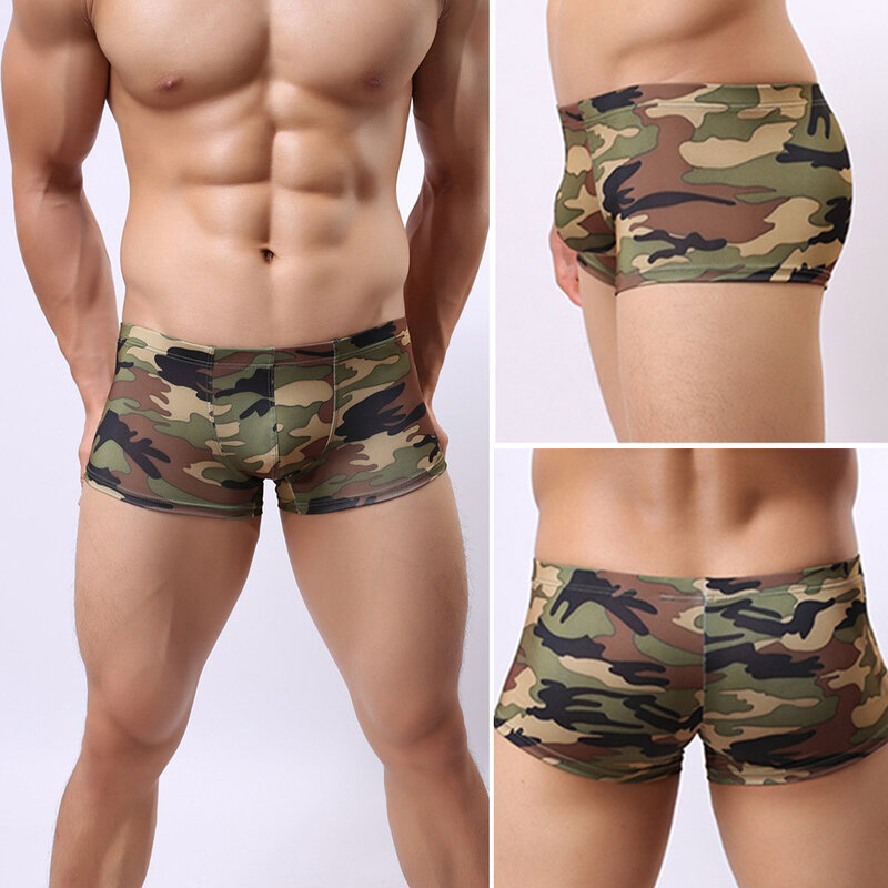 Neue Boxer Shorts männer Atmungsaktive Unterhose Camouflage Low Taille Unterwäsche Bikini Трусы Мужские