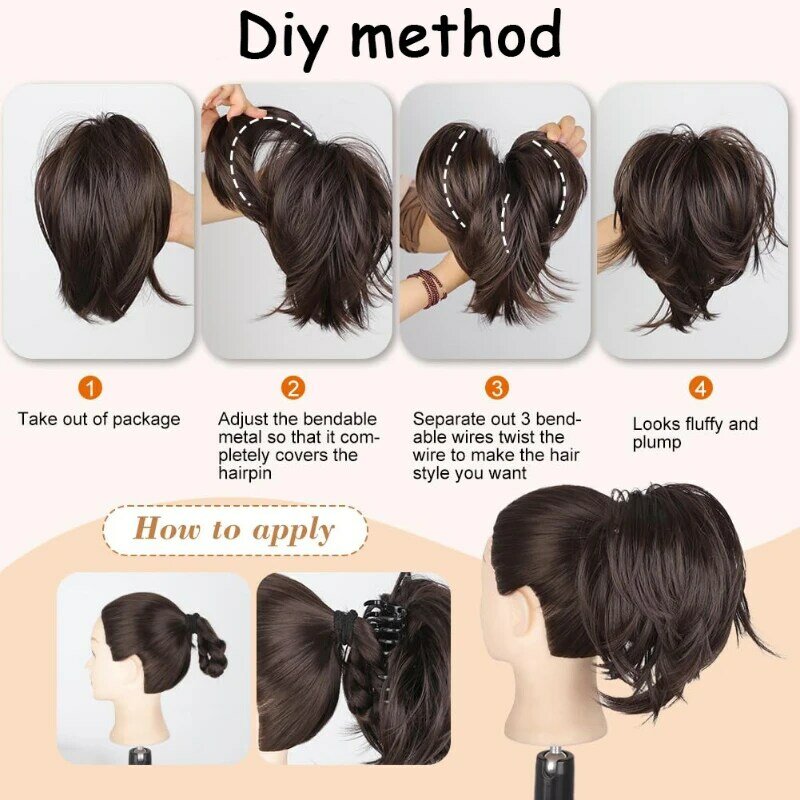 Adjustables Fluffy Claw Clip Messy Bun Hair Piece Short Ponytail Wig Stylish Simple Hair Extensions Wigs for Woman Daily Use