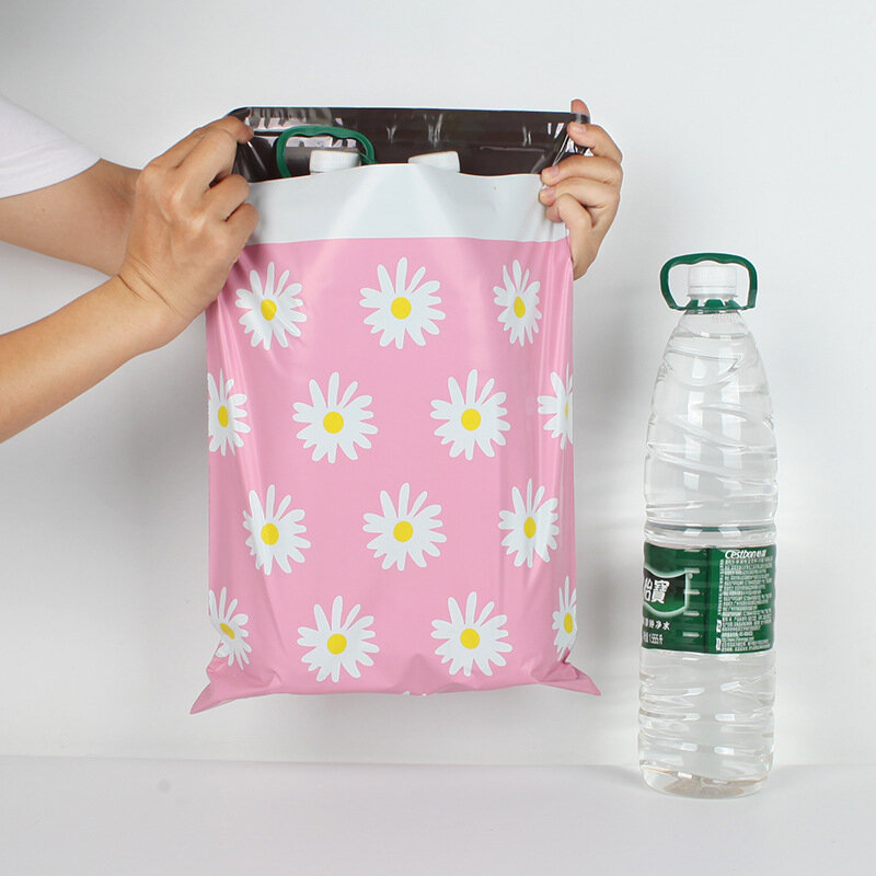 10 buah 25x34cm putih Daisy dicetak tas kurir Pink plastik pengiriman amplop diri segel perekat tas surat hadiah tas kemasan