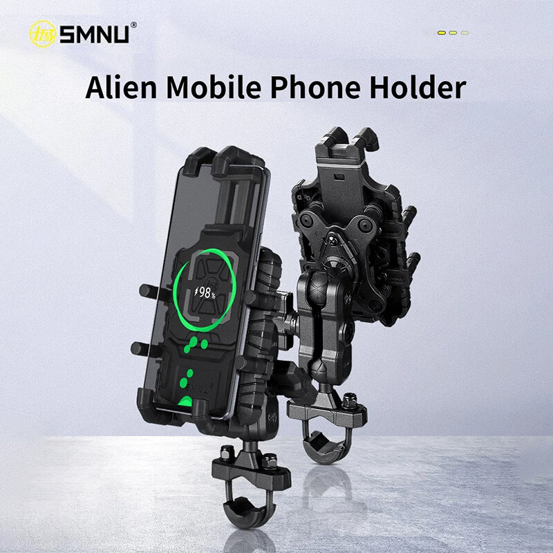 SMNU ที่ตั้งชาร์จไร้สายวางโทรศัพท์มือถือสำหรับรถจักรยานยนต์, ที่วางโทรศัพท์อเนกประสงค์ที่วางโทรศัพท์กันน้ำกันกระแทกอะลูมินัมอัลลอย