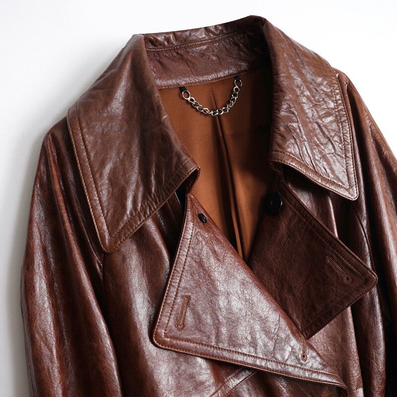 2024 новое пальто из натуральной воловьей кожи силуэт Классическая сетчатая восковая ветровка из натуральной воловьей кожи E11
