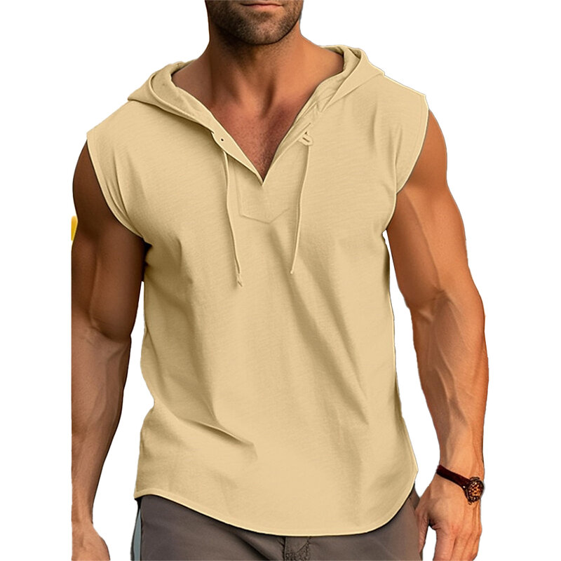 Tank Top Olahraga Harian pantai pria, kaus musim panas tanpa lengan warna Solid Streetwear rompi tahan aus bersirkulasi