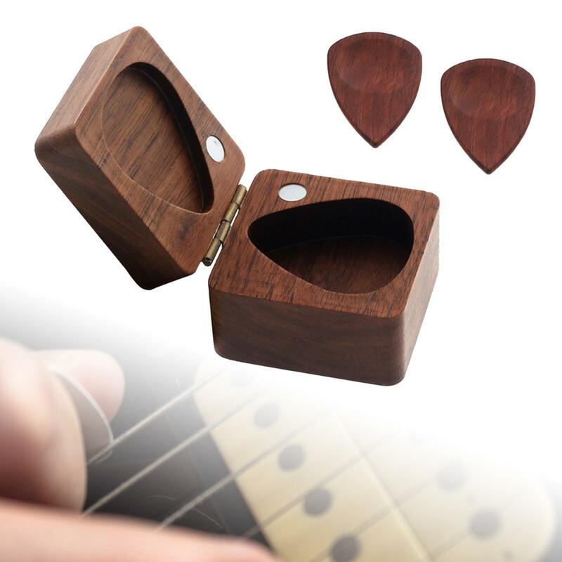 Custodia per plettri per chitarra in legno robusta Mini portagioie con 2 plettri per chitarra Organizer per plettri per chitarra a triangolo fatto a mano