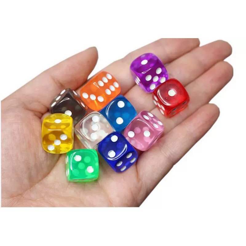20Pieces/Lot High Quality Transparent Acrylic 6 Sided 14mm D6 Point Dice For Club/Party/Family Board Games 10 Colors
