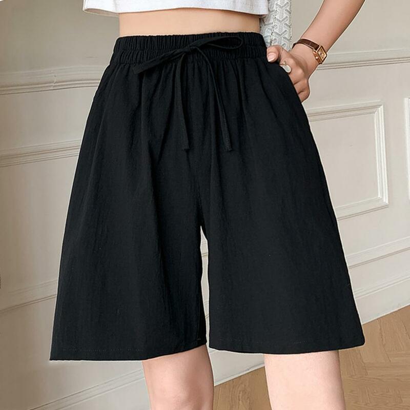 Pantalones cortos con bolsillos para mujer, Shorts elegantes de verano, colección de cintura elástica, con bolsillos y cordón, alta