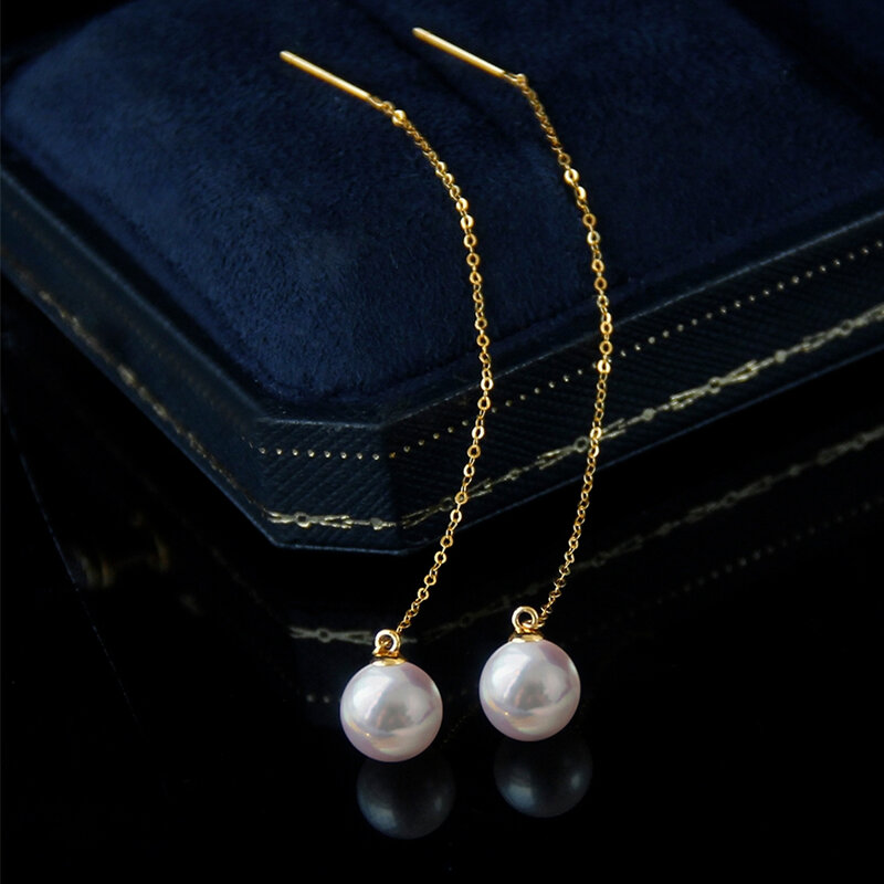 Vitisen-pendientes de oro de 18 quilates para mujer, aretes de perlas naturales de agua dulce, accesorios de oreja de temperamento, AU750