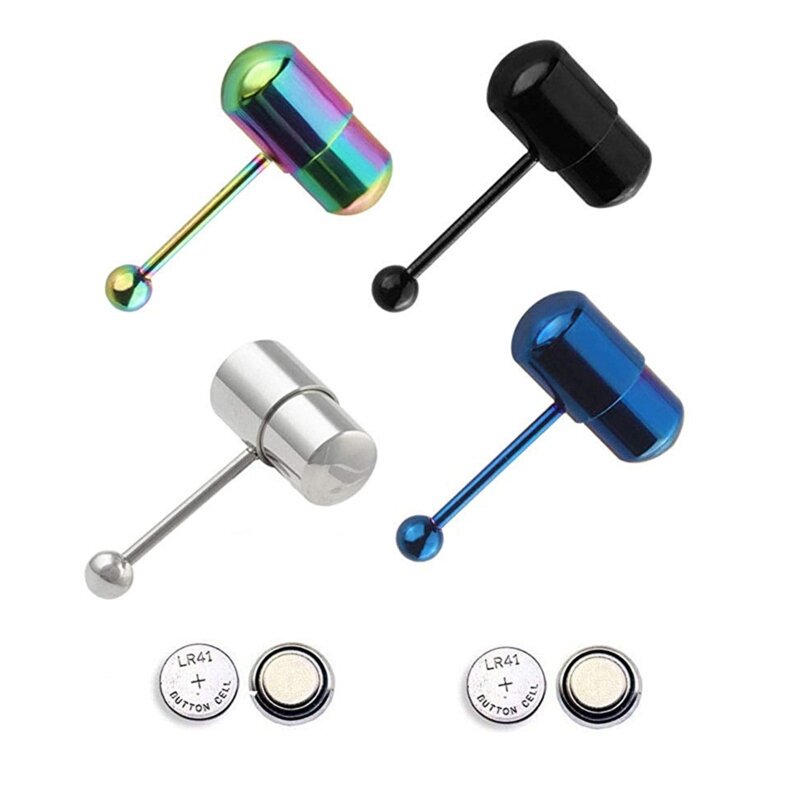 E15E Straight Barbell Ring Stainless Steel Punk Tongue Bar Body Piercing Jewelry Vibrating Tongue Ring for Adult Women