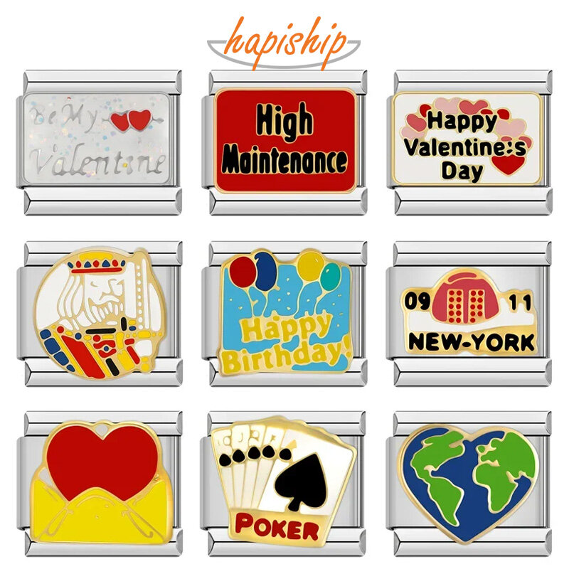Hapiship-Charm Links de póquer de corazón romántico, pulsera de acero inoxidable de 9mm, colores a la moda, fabricación de joyas DIY, DJ736-B, novedad de 2024