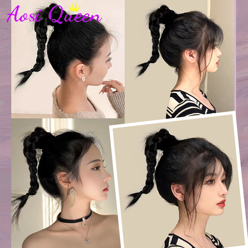 AOSI Wig Ponytail Women's Raised Tail Twist Braid Sweet Cool Style Natural Short High Ponytail Hair Circle Style Braid