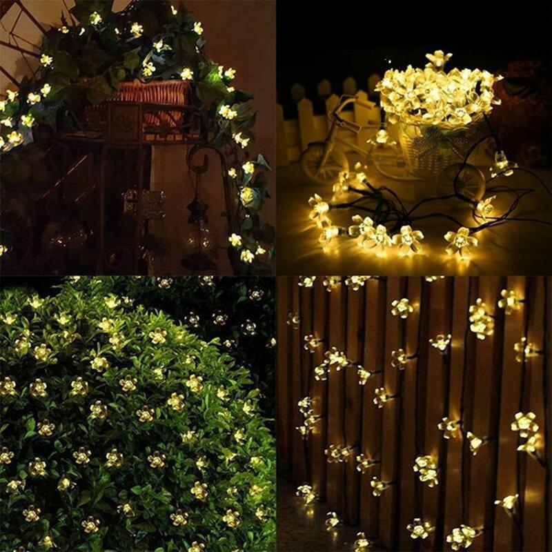5m/6.5m/7m/12m Peach Flower Solar Lamp 8 Functions Led String Fairy Lights For Outdoor Wedding Decoration Christmas Decor