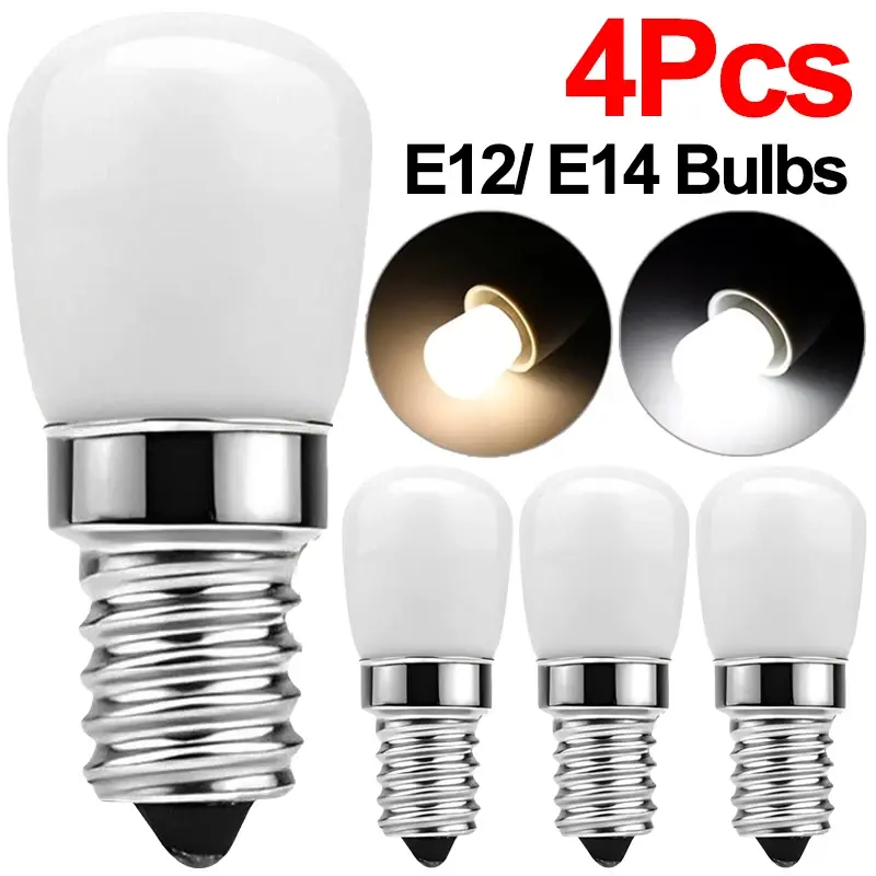 หลอดไฟ E14/E12 1/2/4ชิ้นหลอดไฟ LED 220V สำหรับตู้เย็นโคมไฟสำหรับเปลี่ยนในห้องครัวไฟตู้แสดงผลโคมไฟเครื่องเย็บผ้า
