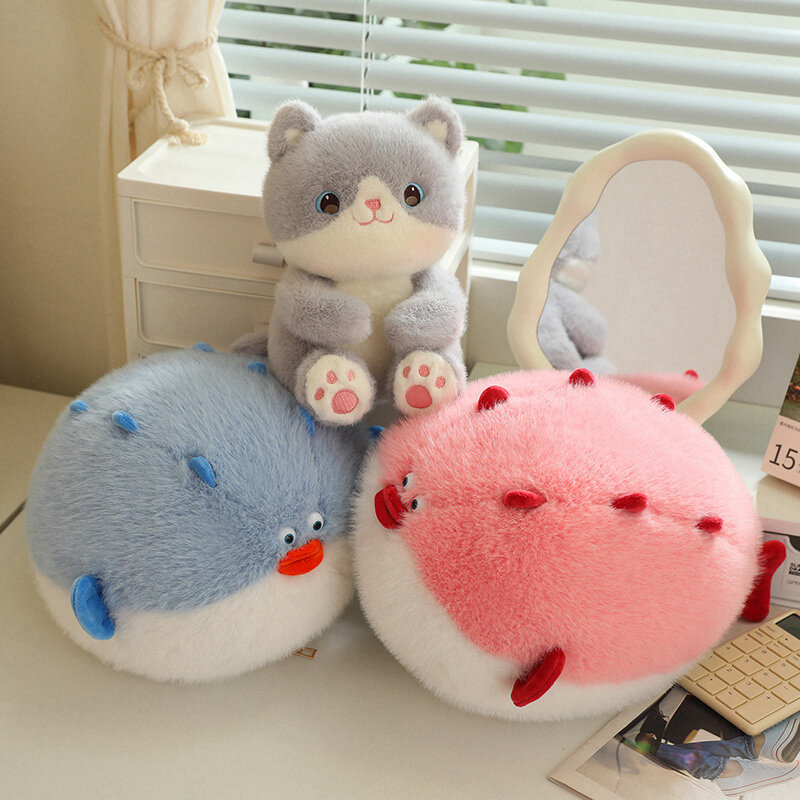 Креативная розовая синяя кошка 37/45 см, съедобная рыба, плюшевая игрушка, кошка, подушка, животное, милая кукла, подарок на день рождения, декор для комнаты