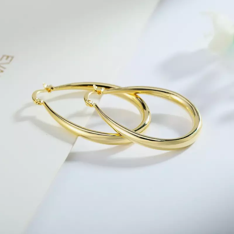 Hot Fine 18K Gold Plated 44MM Hoop Earrings 925 Sterling Silver for Woman High Quality Fashion Party Jewelry Christmas Gifts