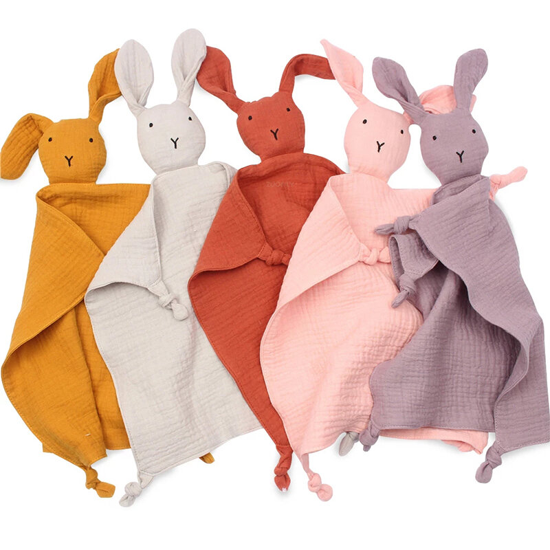 Bavoir en mousseline de coton doux pour bébé, poupée lapin en peluche, serviette de sécurité pour apaiser le nouveau-né, serviette de couchage pour bébé