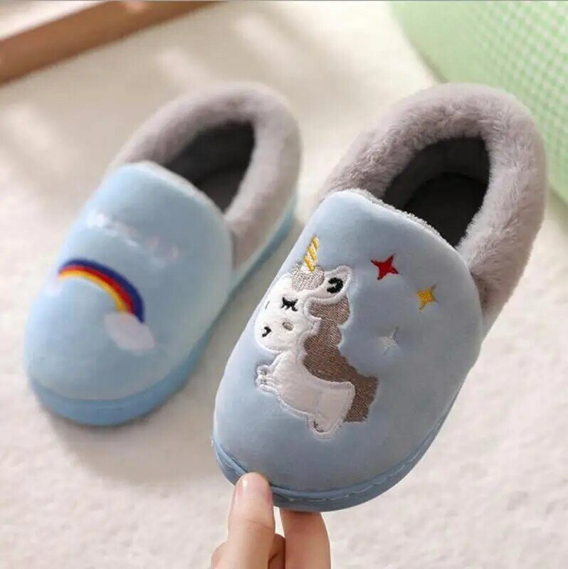 New Unicorn Selop Anak-Anak สำหรับเด็กวัยหัดเดินรองเท้าในบ้านเด็กผู้หญิง Fur สไลด์ผ้าฝ้าย Flip Flop Warm Winter House เด็กรองเท้าแตะ