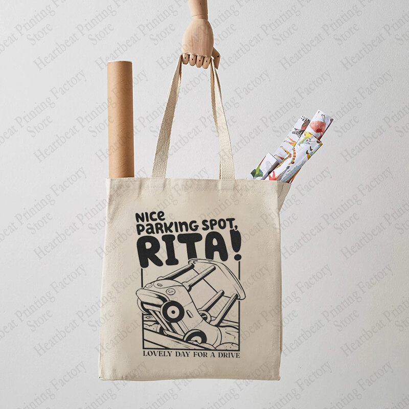 Schöne Parkplatz Rita Muster Einkaufstasche Anime lustige Auto Leinwand Umhängetaschen für pendeln Frauen wieder verwendbare Einkaufstasche