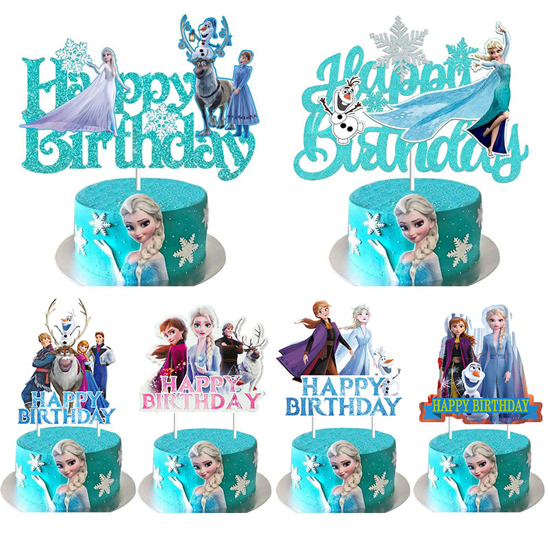 Disney Frozen Elsa decorazioni di compleanno Frozen Queen Anna Baby Shower forniture per feste di matrimonio Kit Cake Topper Cup Cake stoviglie