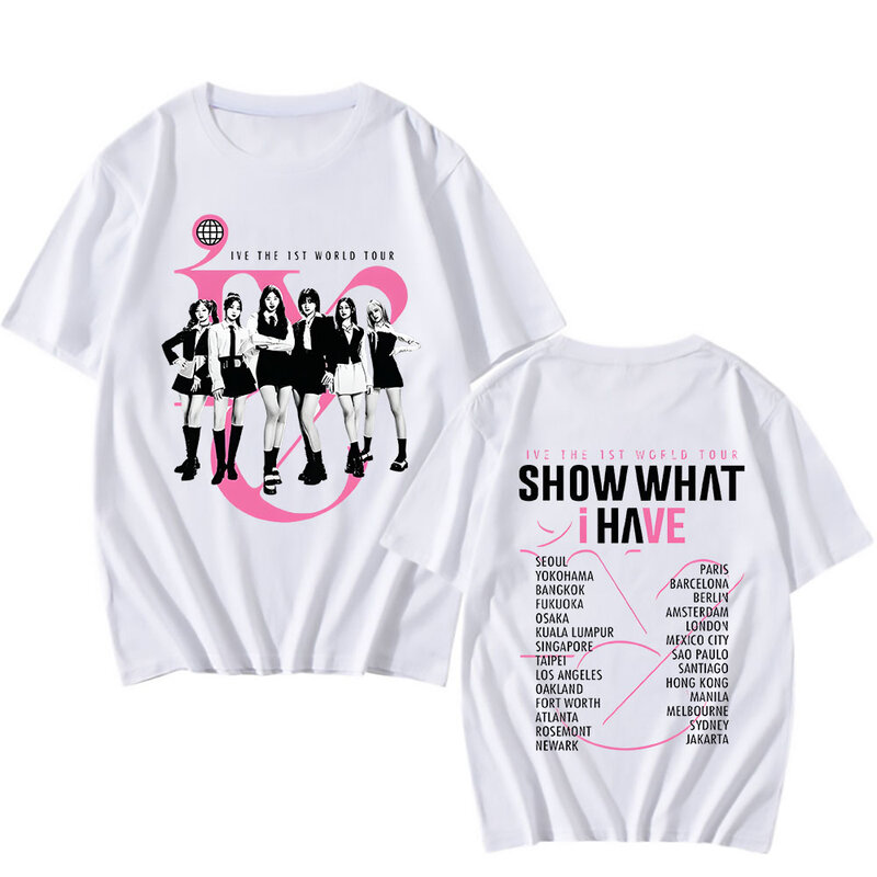 IVE A primeira camisa do World Tour Show para homens e mulheres, 100% algodão, roupas hip-hop, streetwear de manga curta, estilo coreano, verão