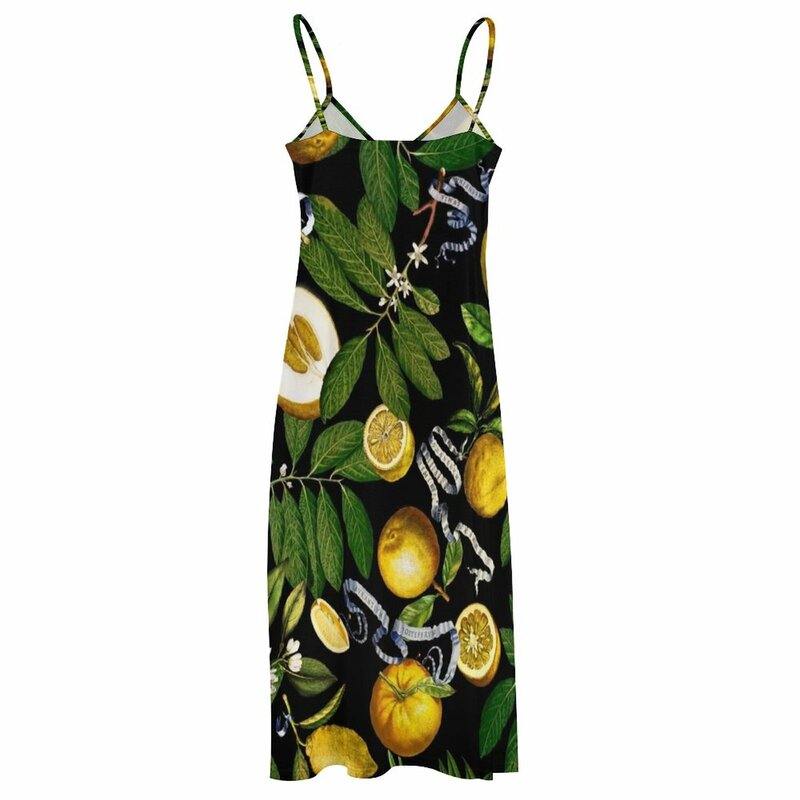 Drzewo cytrynowe-czarna sukienka bez rękawów damska letni kombinezon swobodne sukienki