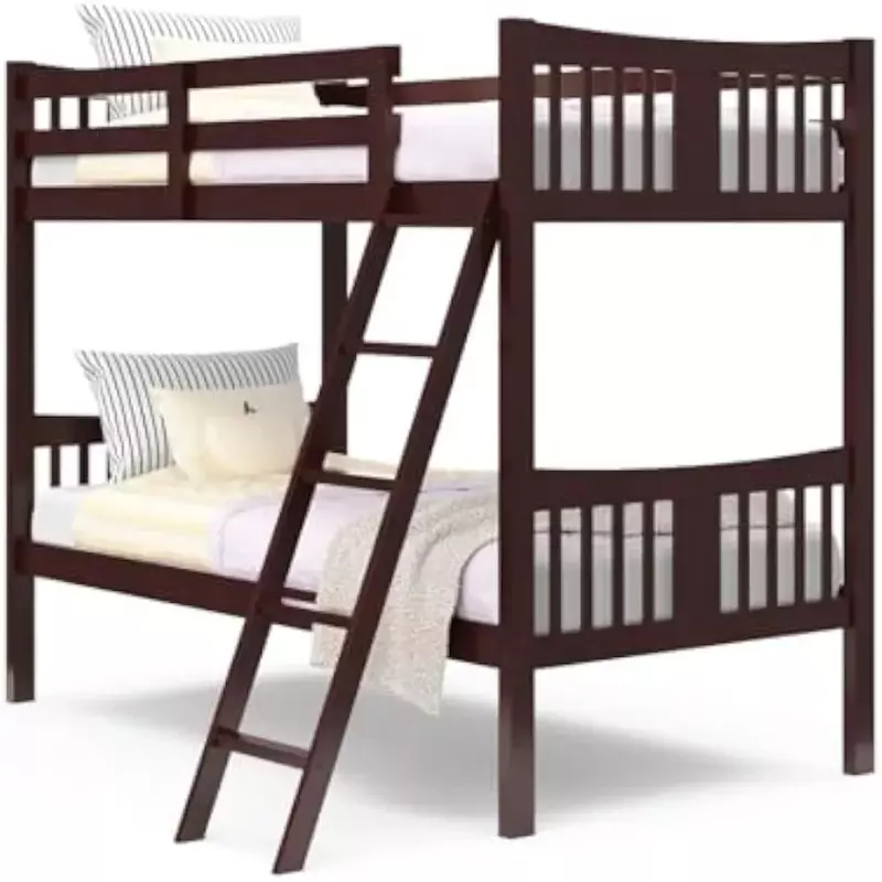 Twin-Over-Twin Bunk Bed Espresso Converts To 2 Individual Twin Beds