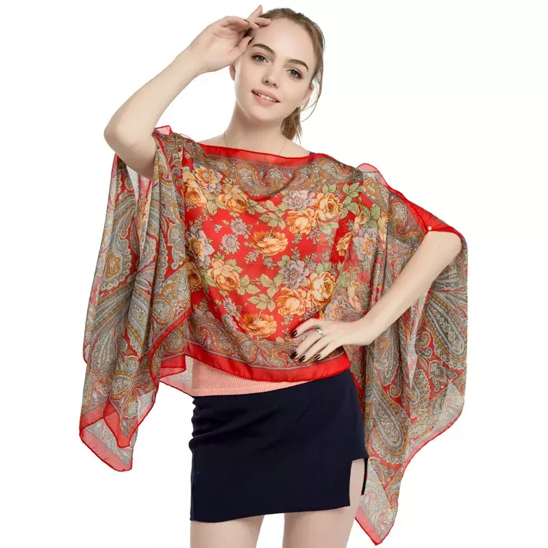 2024 neue Sommer gedruckt Seide Schal kreative Perle Schnalle Pullover Strand Dame Bikini Schal Frauen Sonnenschutz Schal weiß