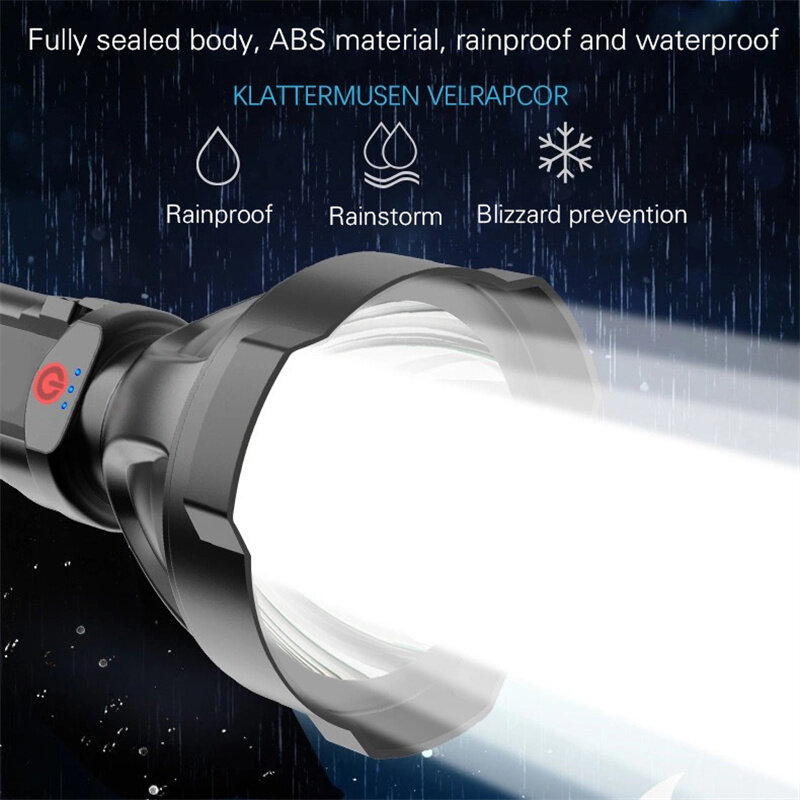 Usb Oplaadbare Led Zaklamp Hoge Lumen Super Heldere Lamp 3 Mode Waterprootactical Flitslicht Voor Noodgevallen Kamperen