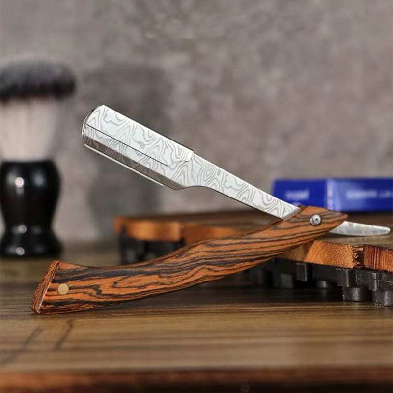 tan wood handle blade shaving razors professional barber shaver eyebrow razor men's replaceable blade shaving razor men gift