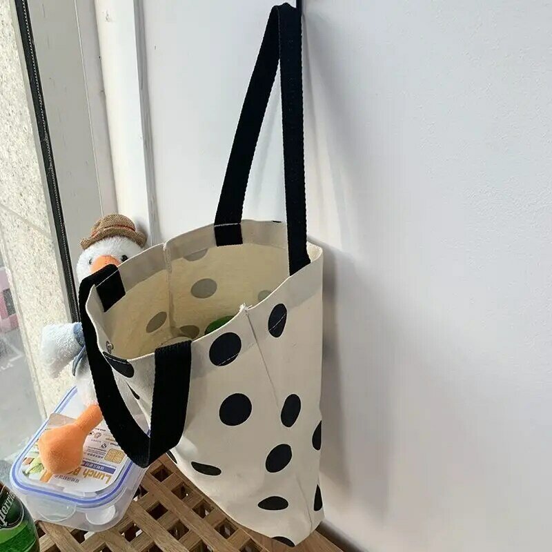 Nuovo arrivo moda Harajuku tinta unita tela piccola borsa Shopper donna Tote Bag nera grande capacità pois borsa a tracolla