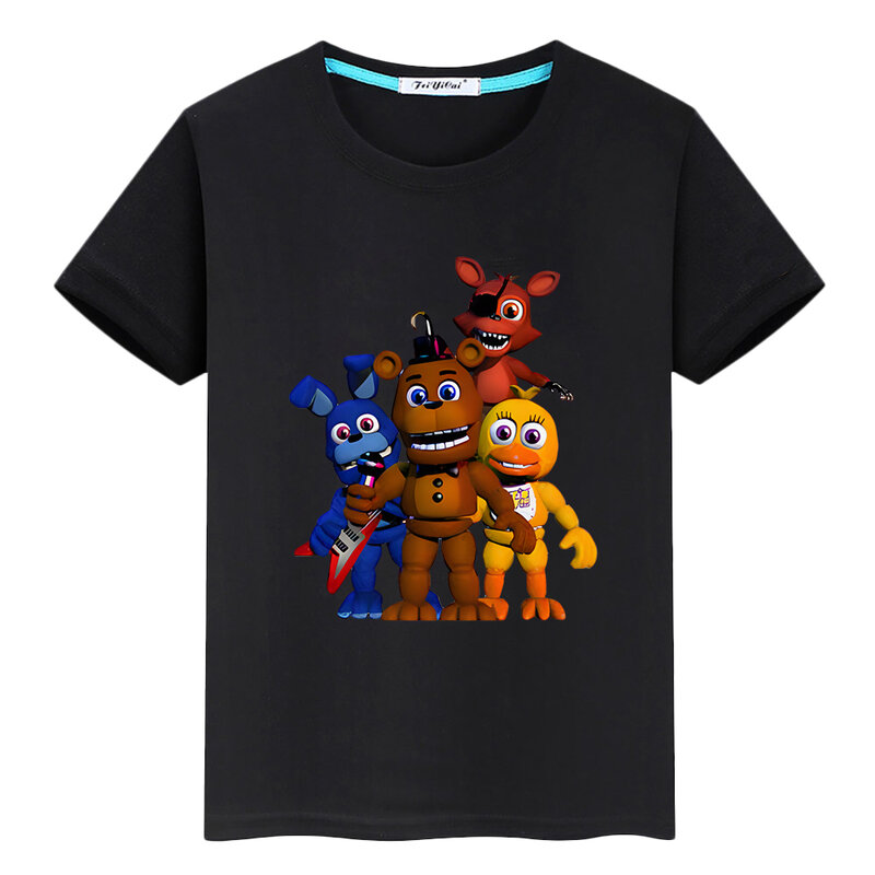 T-shirt pour Garçon et Fille, Estival et Décontracté en 100% Coton, Vêtement avec Imprimé d'Ours et Lapin, Kawaii, Y2K, FNAF, Cadeau de Vacances pour Enfant