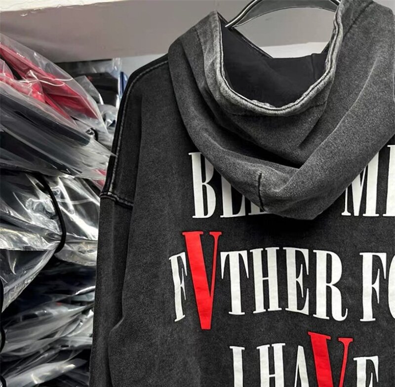 24ss Saint Michael Sweatshirts Voor Mannen Vrouwen 1:1 Beschadigde Gewassen Zwarte Hoodies Van Topkwaliteit