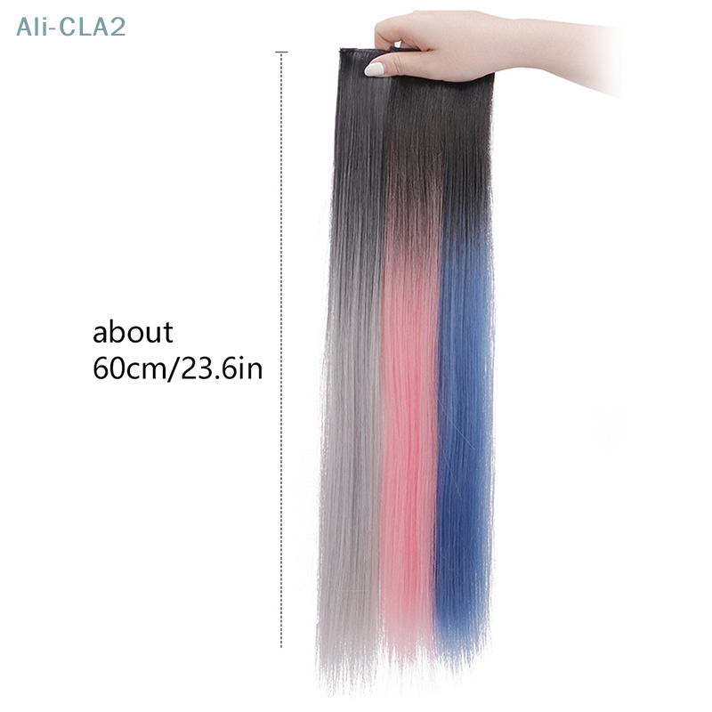 Klip ekstensi rambut sintetis 60cm, Wig klip ekstensi rambut gantung Lurus panjang, aksesori jepit rambut