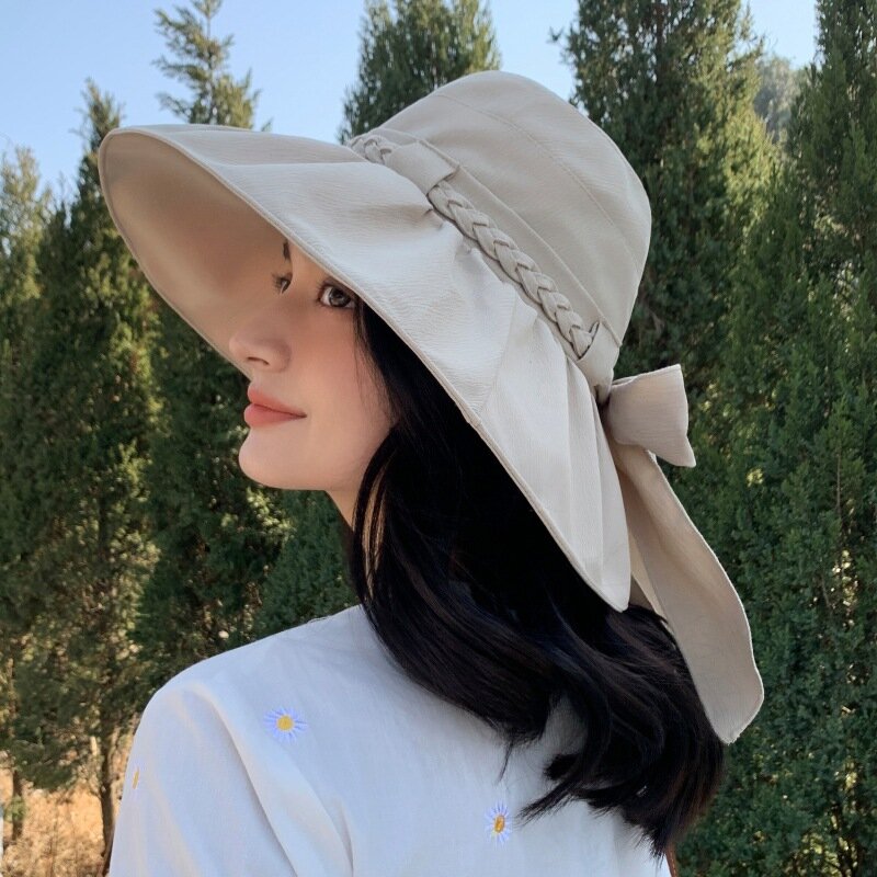 Chapéu de pescador protetor solar feminino, estilo coreano, viagem ao ar livre, chapéu de praia para evitar raios ultravioleta, sol dobrável, verão
