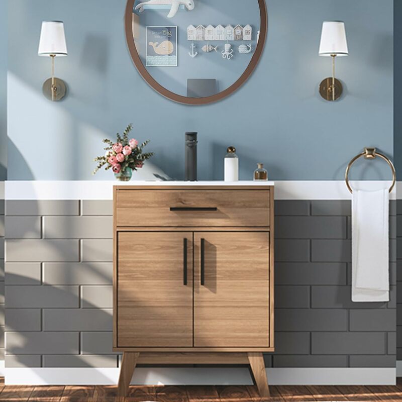 24.5" Bathroom Vanity with Sink Combo, Mid-Century Modern Small Single Bathroom Cabinet Set, Integrated Sink, Soft Closing Doors
