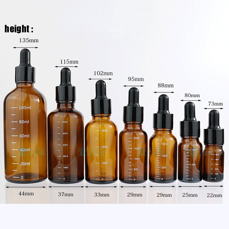 5ml-100ml Essential Oil Bottle With Scale Empty Dropper Bottle Amber Aromatherapy Liquid Glass Bottle Massage Pipette Bottles