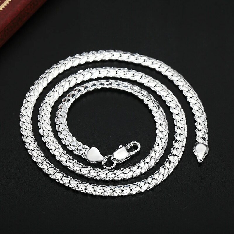Andara Fine 45-60cm 925 Sterling Silver 6MM pełny naszyjnik bransoletka biżuteria dla kobiet mężczyzn Link zestaw z łańcuszkiem prezent ślubny