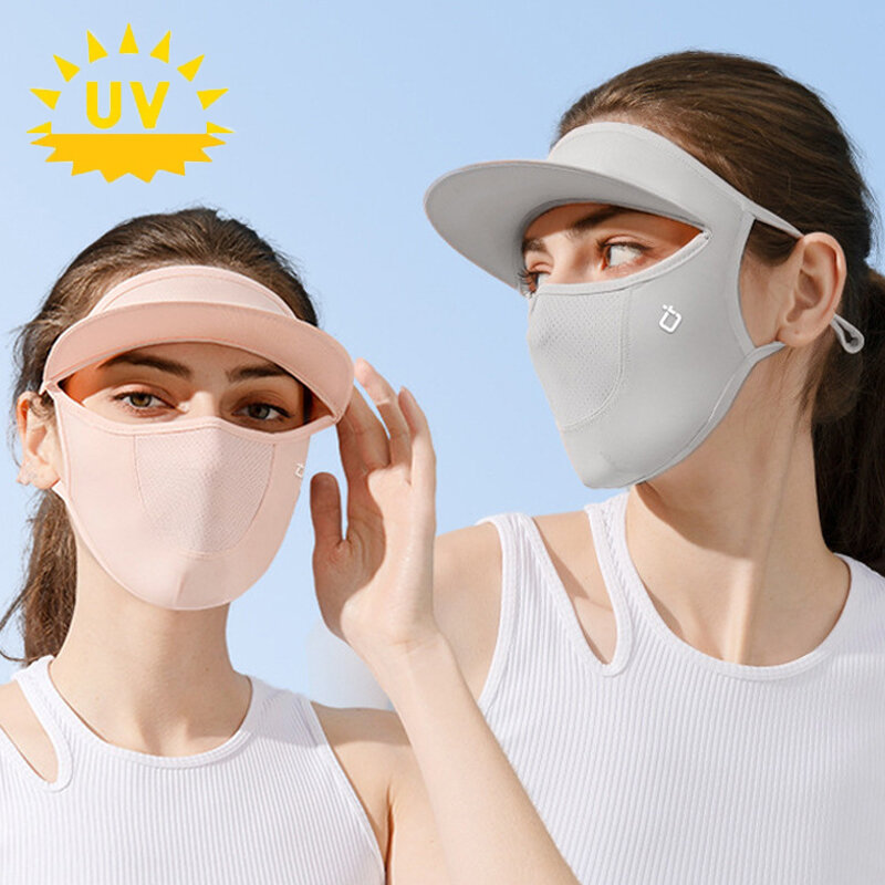 Lodowy jedwab maska przeciwsłoneczna damska letnia cienka maseczka higieniczna chroniąca przed promieniowaniem przeciwsłonecznym czapka przeciwsłoneczna kolarstwo na świeżym powietrzu osłona pełna twarz chroniąca przed słońcem