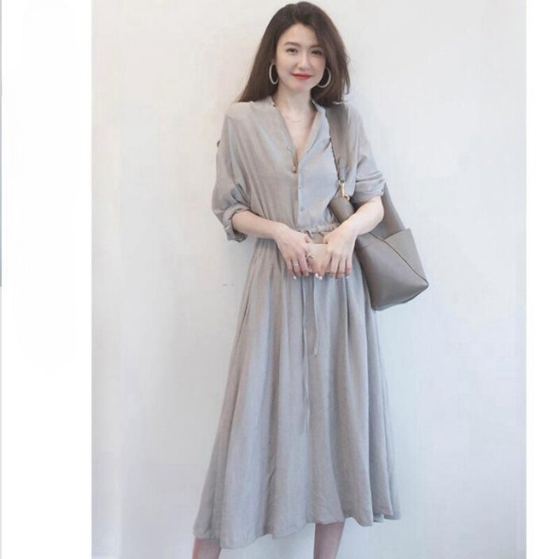 2024 Spring Fashion New First Love French Goddess Style Slim and Comfortable V-neck Shirt Dress Large Women's Wear