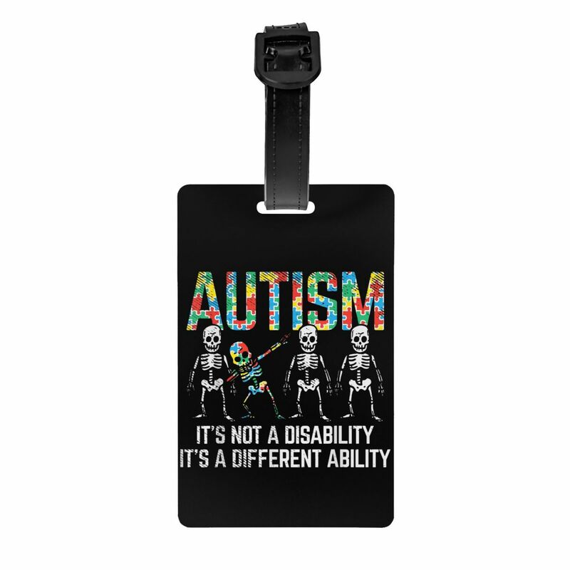 Custom Dabbing Skeleton Disability Autism Awareness Luggage Tag With Name Card Privacy Cover ID Label for Travel Bag Suitcase