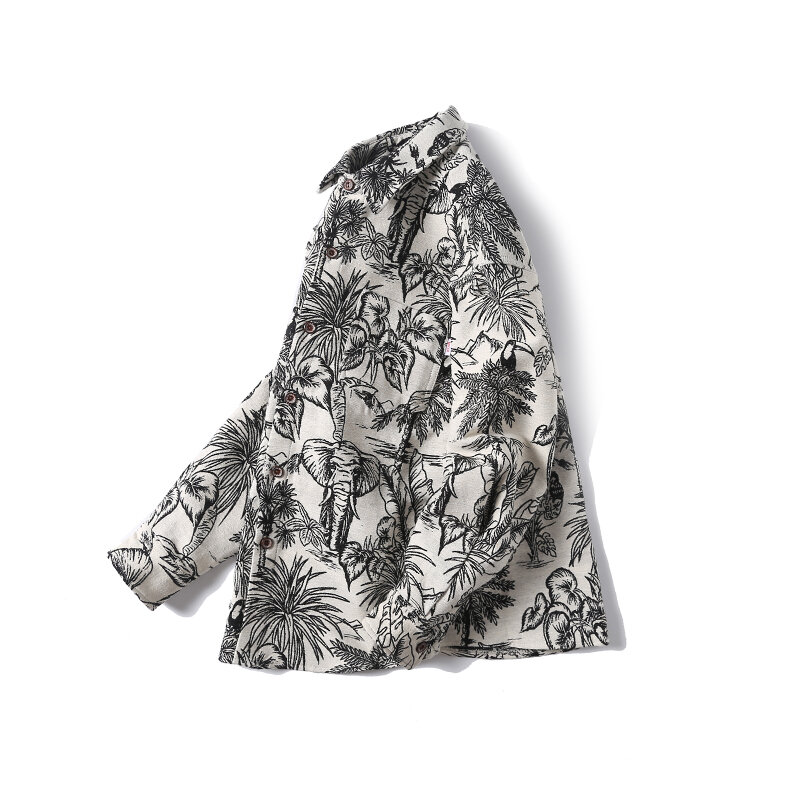 일본 빈티지 자수 자카드 디자인 센스, 틈새 긴팔 셔츠, 남성용 재킷