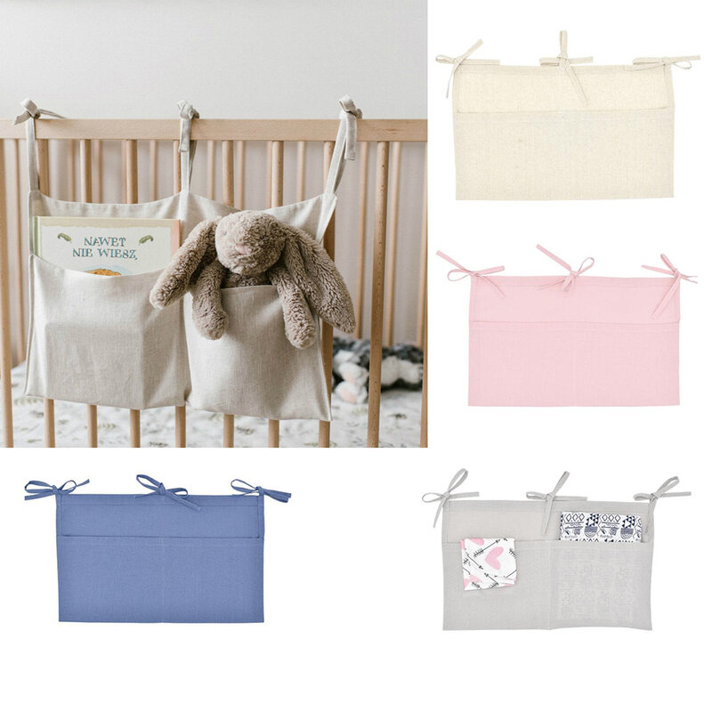 Bolsa de almacenamiento colgante de algodón para cuna de bebé, organizador de cama de bebé, bolsillo para pañales de juguete para ropa de cama cc, 1 piezas