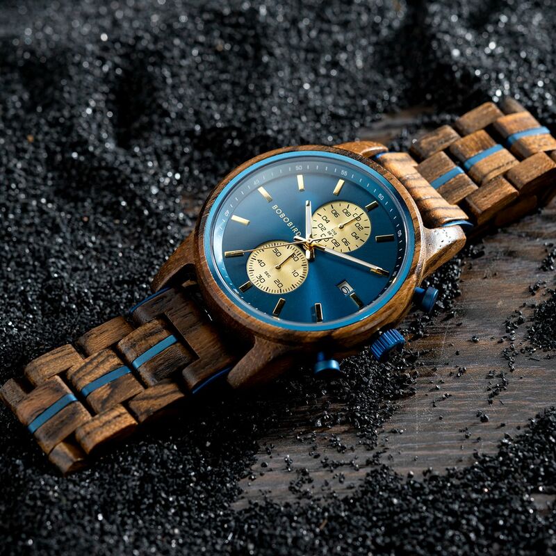 BOBO BIRD New Wooden Mens Watch Top Brand Luxury Sports High Quality Quartz Movement Chronograph Wristwatch Relogio Masculino