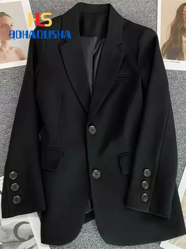 여성용 루즈 스트레이트 튜브 슬림 블레이저 재킷, 한국 패션 스몰 수트 상의, 브라운 수트 코트, 2023 봄 신상