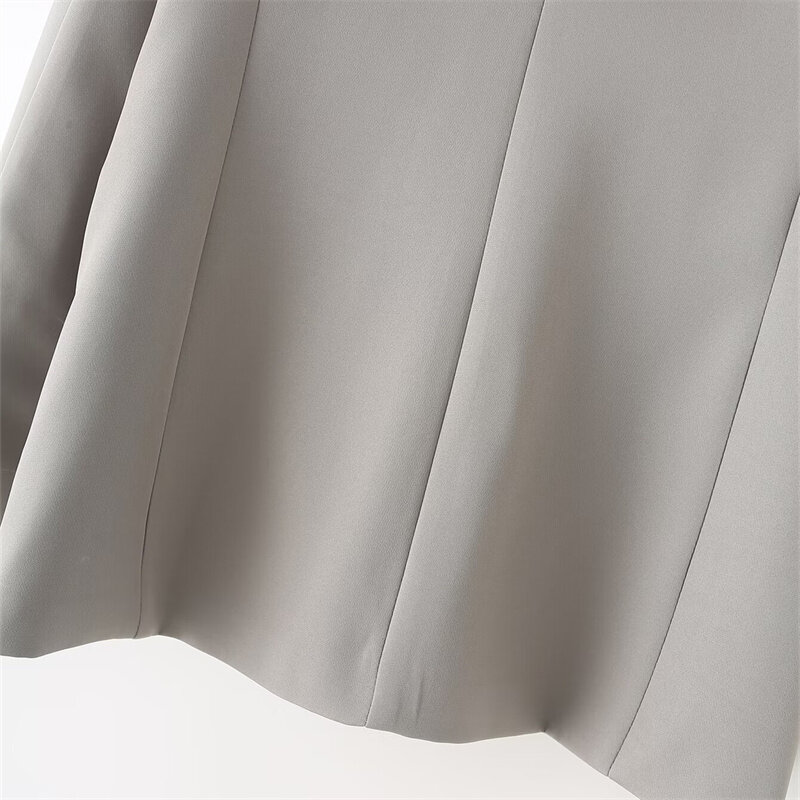 KEYANKETIAN-Chaqueta de traje gris claro para mujer, chaqueta de estilo Retro con solapa de un solo pecho, bolsillos, detalle de costura, prendas de vestir exteriores, novedad de 2024