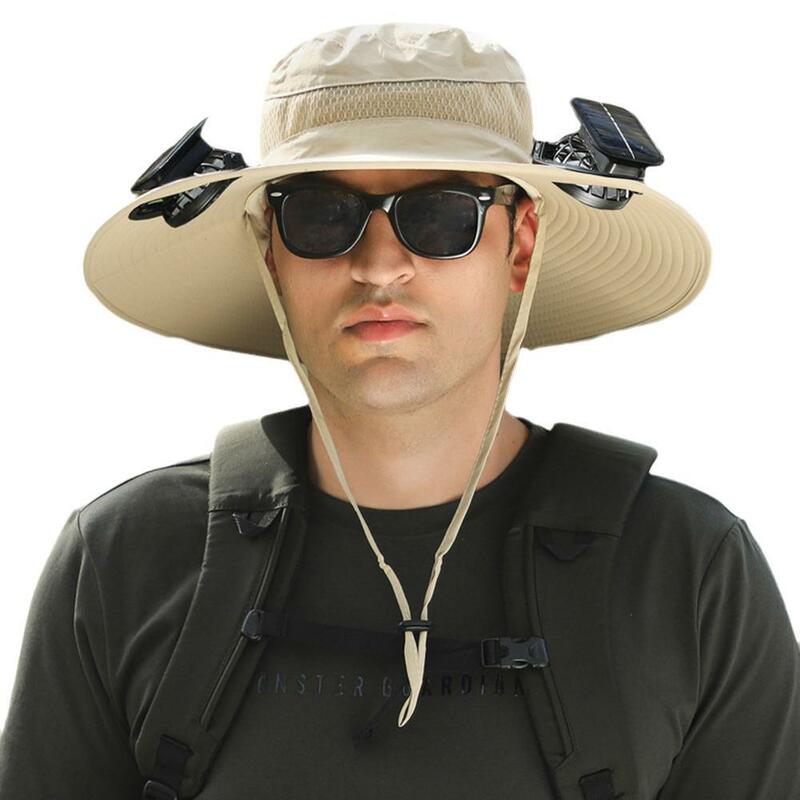 Шляпа рыбака с солнечными вентиляторами, летняя уличная Кепка от солнца с большими полями для мужчин и женщин, с аккумулятором на солнечной батарее, бесшумная