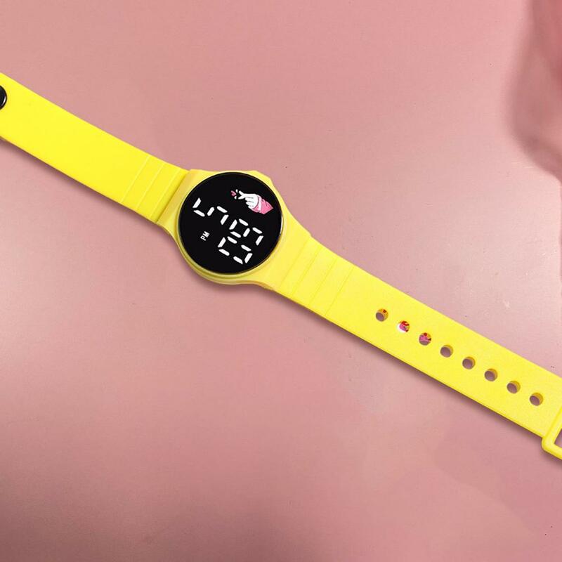 นาฬิกาข้อมือหน้าจอสัมผัส Jam Tangan elektronik LED สายรัดข้อมือนักเรียนทรงกลมกันน้ำ Jam Tangan Digital เด็ก