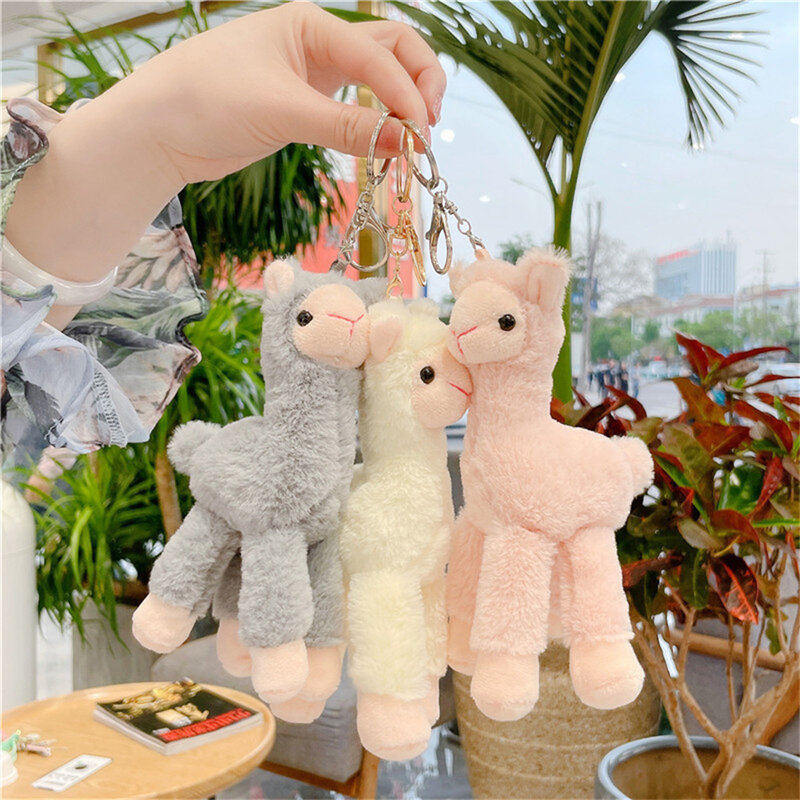 Encantador juguete de peluche de Alpaca, colgante de Alpaca, oveja de peluche suave, Llama Animal, pequeño bolso de muñeca, llavero con dijes, 18cm